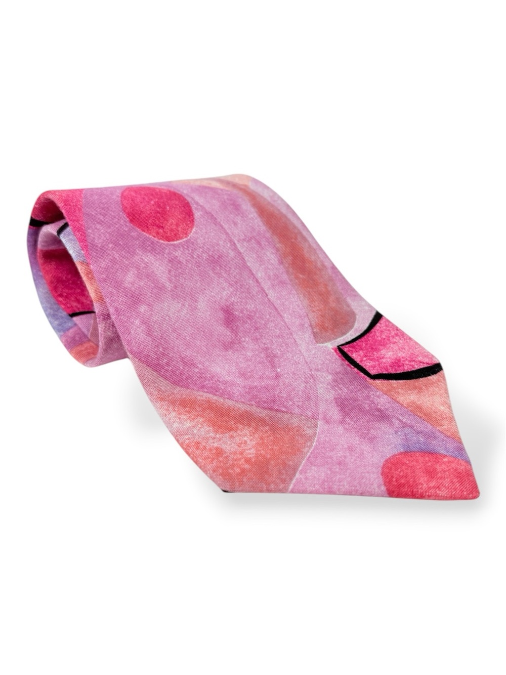 Vintage 80’s Bugle Boy Pink Coral Purple Pastel Abstract Geometric Men's Tie